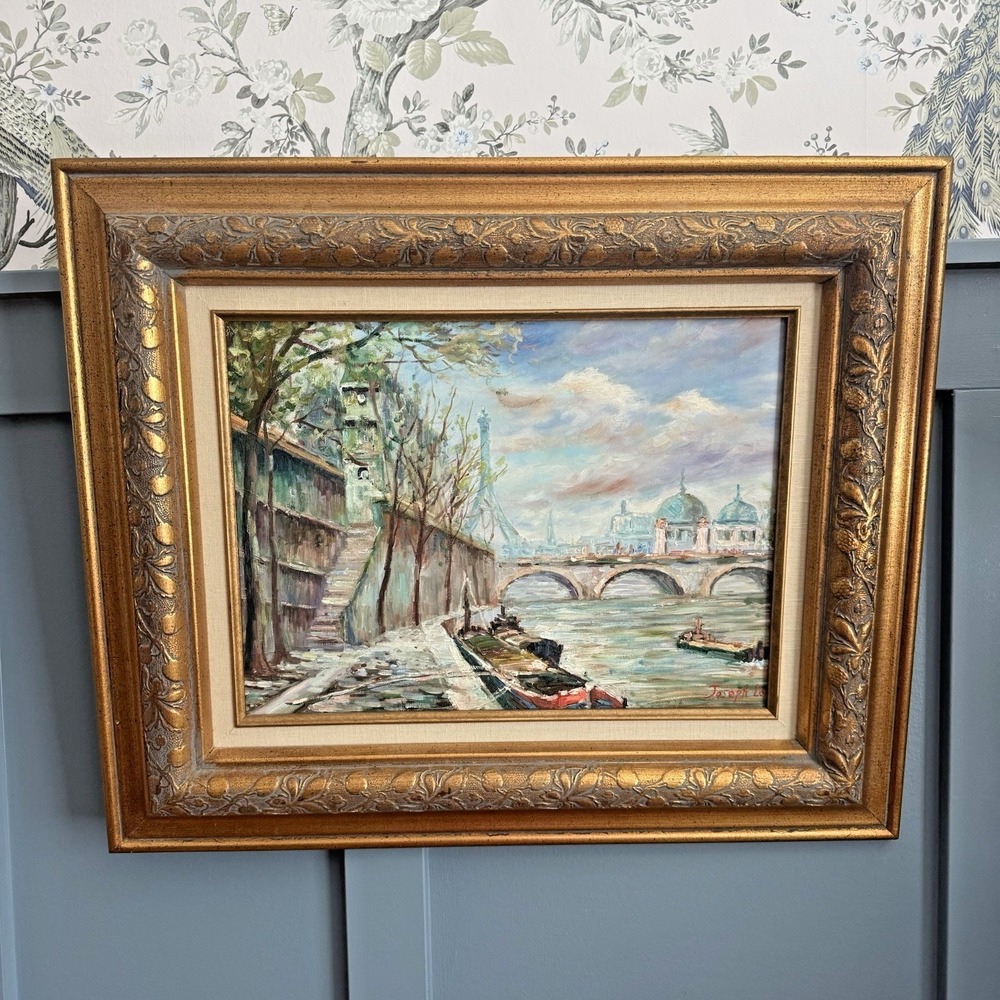 Joseph Lone Oil Painting Paris Seine Bridge 24 x 20 Framed French Impressionist
